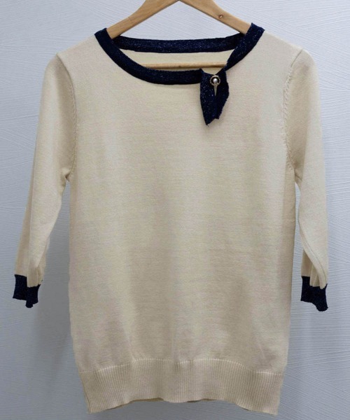 Miniministore(ミニミニストア)の「レディース 7分袖首リボンニットセーター(ニット/セーター・レディース・ブルーグリーン/ピンク/ベージュ・FREE)」の9枚目の写真