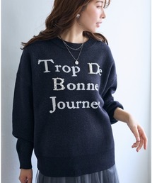 ＜大きいサイズ＞パール調ビジュー付ロゴラメ入ニット【OtonaSMILE】