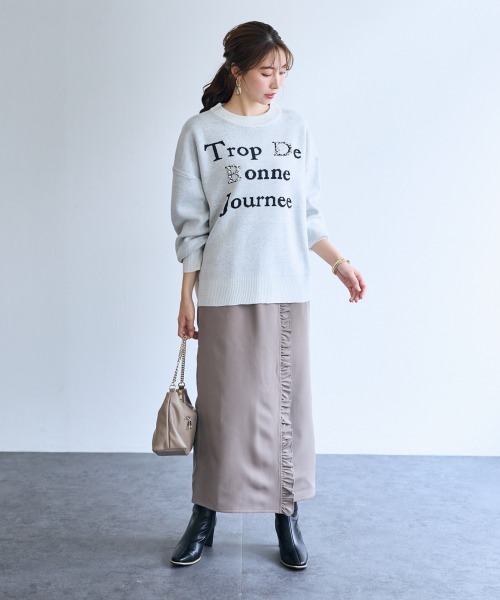 SMILE LAND(スマイルランド)の「<大きいサイズ>パール調ビジュー付ロゴラメ入ニット【OtonaSMILE】(ニット/セーター・レディース・オフホワイト/ネイビー・4L/5L/LL/3L/L)」の14枚目の写真