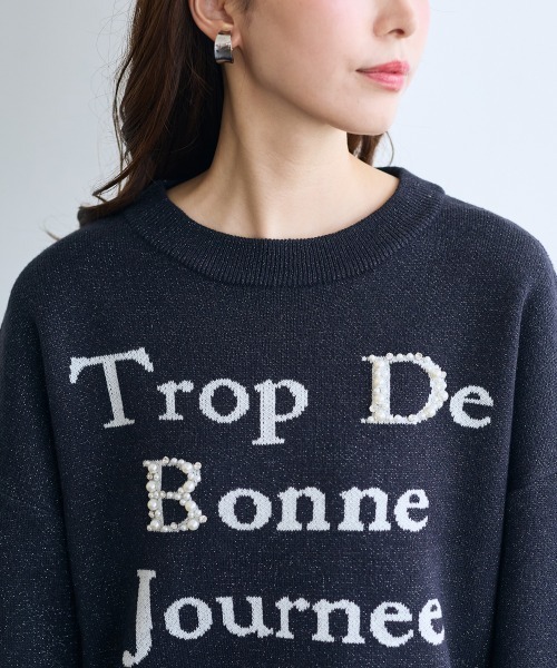 SMILE LAND(スマイルランド)の「<大きいサイズ>パール調ビジュー付ロゴラメ入ニット【OtonaSMILE】(ニット/セーター・レディース・オフホワイト/ネイビー・4L/5L/LL/3L/L)」の18枚目の写真