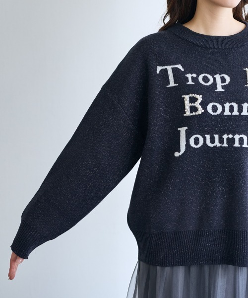 SMILE LAND(スマイルランド)の「<大きいサイズ>パール調ビジュー付ロゴラメ入ニット【OtonaSMILE】(ニット/セーター・レディース・オフホワイト/ネイビー・4L/5L/LL/3L/L)」の20枚目の写真