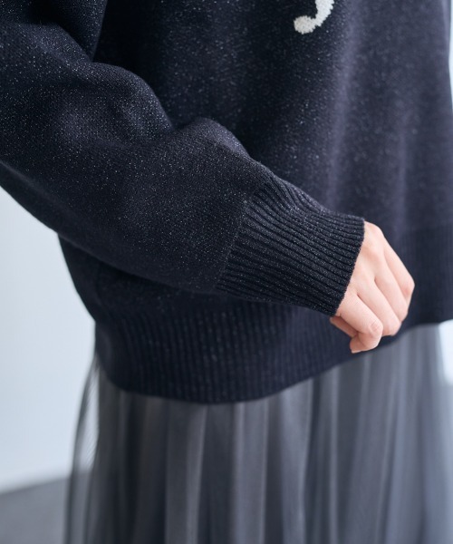 SMILE LAND(スマイルランド)の「<大きいサイズ>パール調ビジュー付ロゴラメ入ニット【OtonaSMILE】(ニット/セーター・レディース・オフホワイト/ネイビー・4L/5L/LL/3L/L)」の21枚目の写真