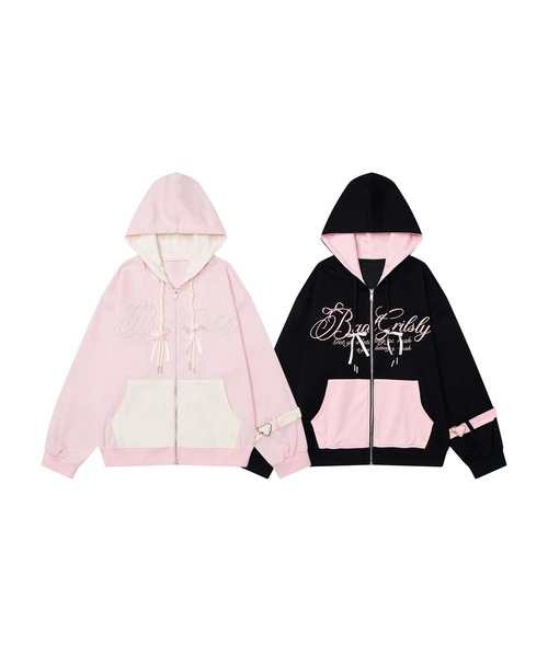 お手軽価格で贈りやすい セール】【HOOK】for girls バイカラー刺繍ジップパーカー ジャケット・アウター