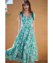 Sandra Floral-print long dress ショルダーリボンプリントキャミドレス