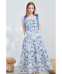 Sandra Floral-print long dress ショルダーリボンプリントキャミドレス