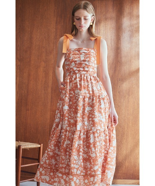 グランドセール Sandra ショルダーリボンプリント dress long Floral-print ワンピース
