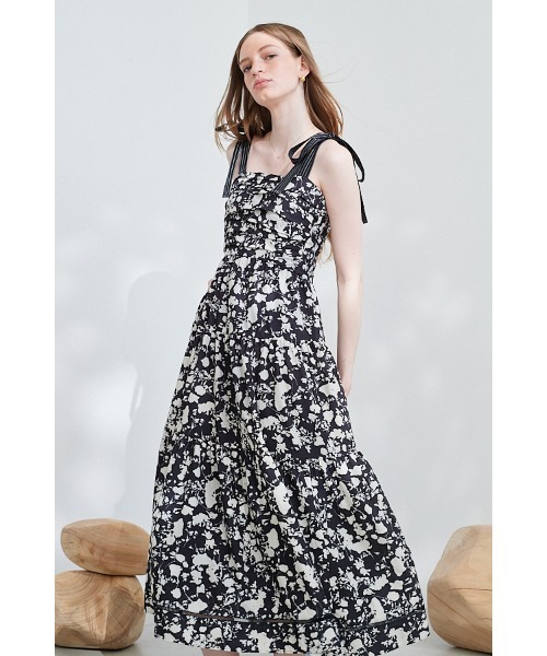 Sandra Floral-print long dress ショルダーリボンプリントキャミ