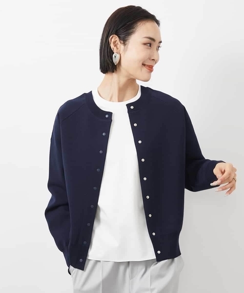 MICHEL KLEIN（ミッシェル・クラン）の「［2WAY］ニットカーディガン（ニット/セーター・レディース・クリーム/ネイビー/ホワイト・38）」の3枚目の写真