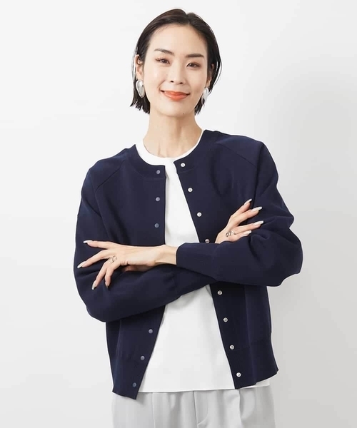 MICHEL KLEIN（ミッシェル・クラン）の「［2WAY］ニットカーディガン（ニット/セーター・レディース・クリーム/ネイビー/ホワイト・38）」の12枚目の写真