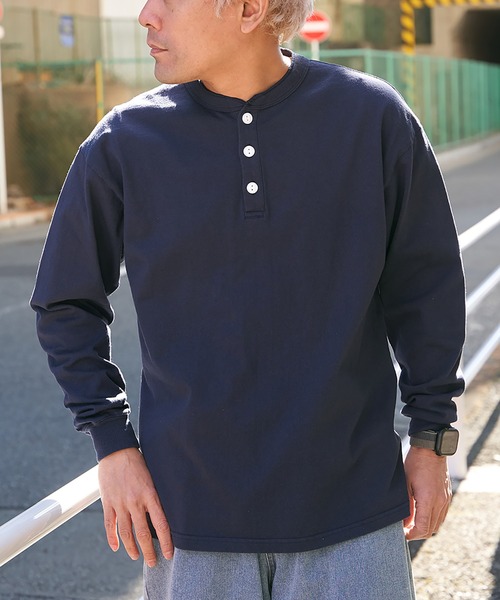Goodwear（グッドウェア）の「【Goodwear】ヘンリーネックBIGロンT（Tシャツ/カットソー・メンズ・チャコール/オフホワイト/グレー/ネイビー/ブラック/ピンク・LL/S/L/M）」の5枚目の写真