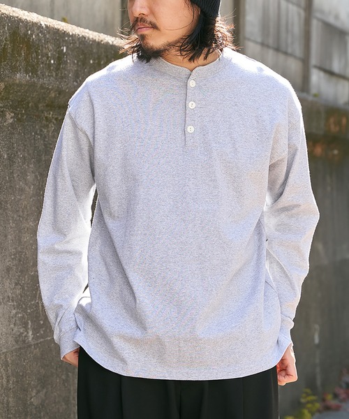 Goodwear（グッドウェア）の「【Goodwear】ヘンリーネックBIGロンT（Tシャツ/カットソー・メンズ・チャコール/オフホワイト/グレー/ネイビー/ブラック/ピンク・LL/S/L/M）」の3枚目の写真