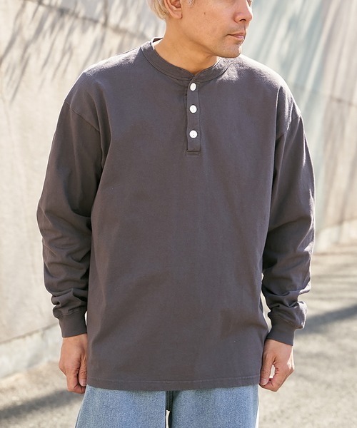 Goodwear（グッドウェア）の「【Goodwear】ヘンリーネックBIGロンT（Tシャツ/カットソー・メンズ・チャコール/オフホワイト/グレー/ネイビー/ブラック/ピンク・LL/S/L/M）」の4枚目の写真