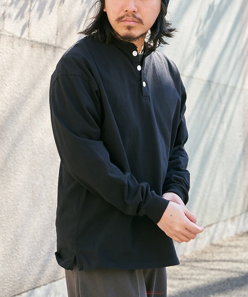 Goodwear（グッドウェア）の「【Goodwear】ヘンリーネックBIGロンT（Tシャツ/カットソー・メンズ・チャコール/オフホワイト/グレー/ネイビー/ブラック/ピンク・LL/S/L/M）」の2枚目の写真