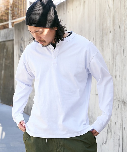Goodwear（グッドウェア）の「【Goodwear】ヘンリーネックBIGロンT（Tシャツ/カットソー・メンズ・チャコール/オフホワイト/グレー/ネイビー/ブラック/ピンク・LL/S/L/M）」の7枚目の写真