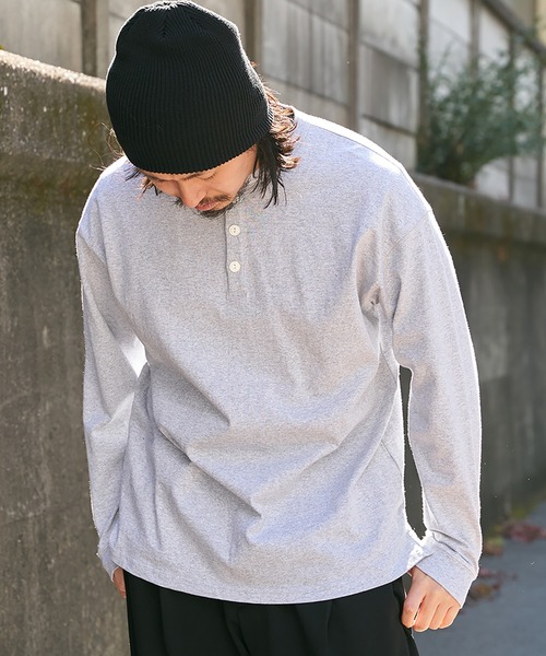 Goodwear（グッドウェア）の「【Goodwear】ヘンリーネックBIGロンT（Tシャツ/カットソー・メンズ・チャコール/オフホワイト/グレー/ネイビー/ブラック/ピンク・LL/S/L/M）」の14枚目の写真