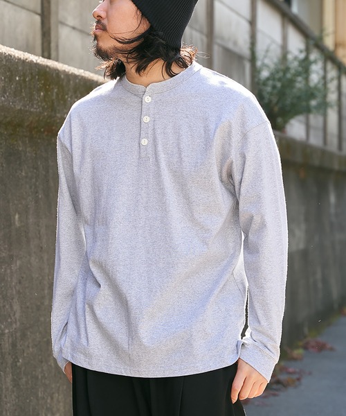 Goodwear（グッドウェア）の「【Goodwear】ヘンリーネックBIGロンT（Tシャツ/カットソー・メンズ・チャコール/オフホワイト/グレー/ネイビー/ブラック/ピンク・LL/S/L/M）」の15枚目の写真