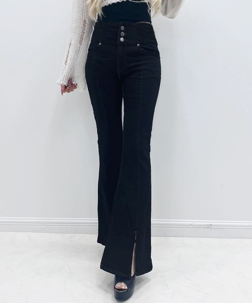 Diable baiser（ディアブルベーゼ）の「レースアップ美脚ストレッチフレアデニムパンツ（デニムパンツ・レディース・ブラック/グレー/ブラック系その他・SMALL/MEDIUM）」の2枚目の写真