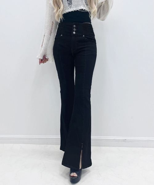 Diable baiser（ディアブルベーゼ）の「レースアップ美脚ストレッチフレアデニムパンツ（デニムパンツ・レディース・ブラック/グレー/ブラック系その他・SMALL/MEDIUM）」の4枚目の写真
