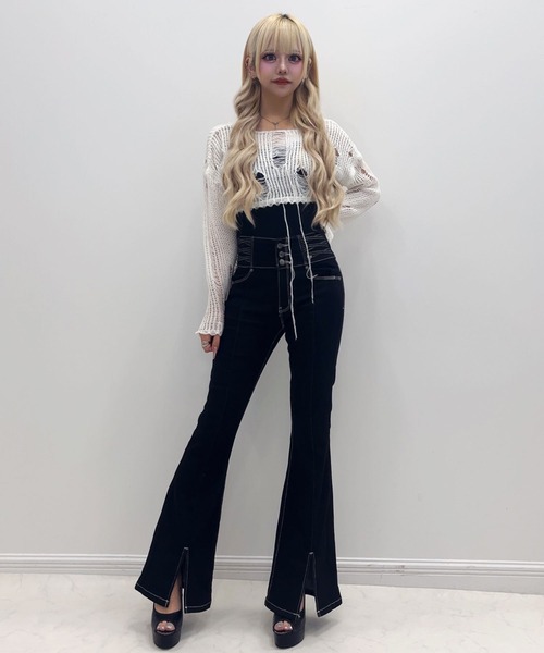 Diable baiser（ディアブルベーゼ）の「レースアップ美脚ストレッチフレアデニムパンツ（デニムパンツ・レディース・ブラック/グレー/ブラック系その他・SMALL/MEDIUM）」の6枚目の写真