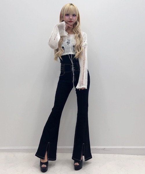 Diable baiser（ディアブルベーゼ）の「レースアップ美脚ストレッチフレアデニムパンツ（デニムパンツ・レディース・ブラック/グレー/ブラック系その他・SMALL/MEDIUM）」の7枚目の写真