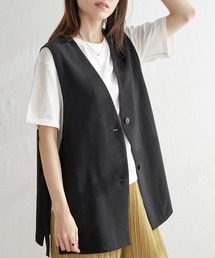 ikka | ノーカラーサイドスリットジレ(ベスト)