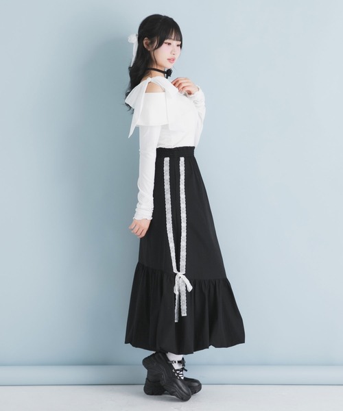 DearMyLoveRose（ディアマイラブローズ）の「サイドレースリボンバルーンロングスカート（スカート・レディース・アイボリー/ブラック/グレー・3L/LL/LARGE/MEDIUM）」の11枚目の写真