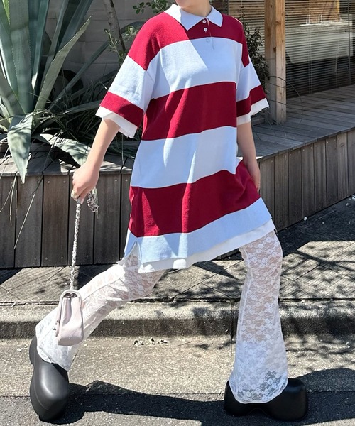 Alley Tokyo(アリートーキョー)の「シャツちらりラガーチュニック(チュニック・レディース・ピンク/レッド・FREE)」の2枚目の写真