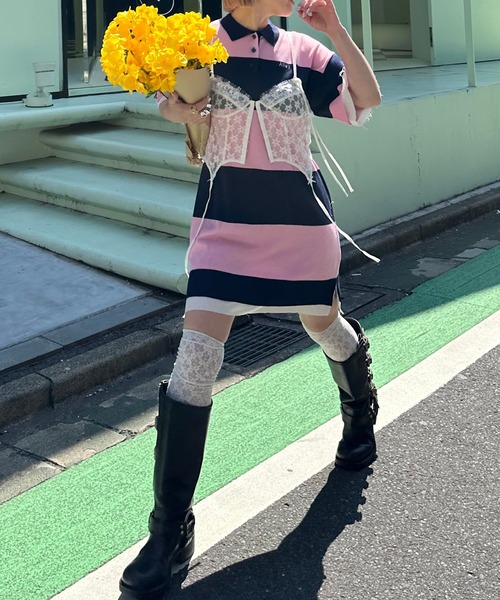 Alley Tokyo(アリートーキョー)の「シャツちらりラガーチュニック(チュニック・レディース・ピンク/レッド・FREE)」の1枚目の写真