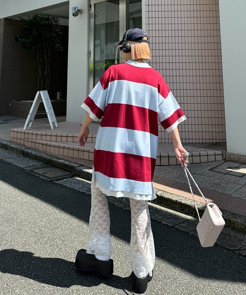 Alley Tokyo(アリートーキョー)の「シャツちらりラガーチュニック(チュニック・レディース・ピンク/レッド・FREE)」の3枚目の写真