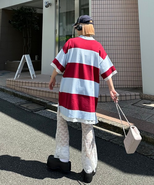 Alley Tokyo(アリートーキョー)の「シャツちらりラガーチュニック(チュニック・レディース・ピンク/レッド・FREE)」の6枚目の写真