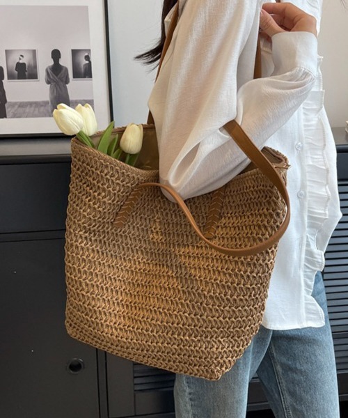 セール】ストローバッグ 大容量麦わらバック夏祭り（トート