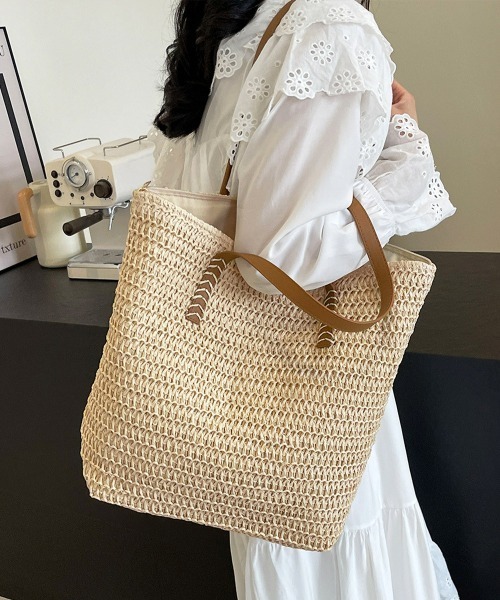 ベージュ ストロー トートバッグ 新品未使用品 miniministore ストロー