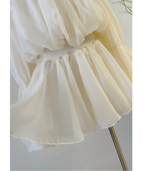 SALTMINT(ソルトミント)の「春色シフォンブラウス/韓国エアリーオフショルパフスリーブシフォンブラウス(シャツ/ブラウス・レディース・ブラック/ベージュ/ピンク・FREE)」の9枚目の写真