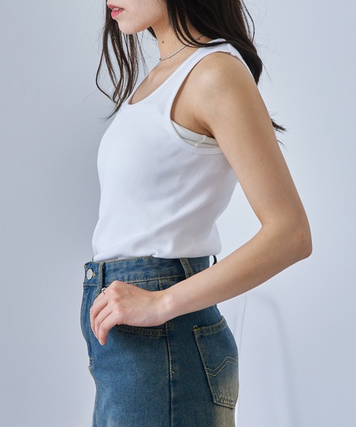 Healthknit（ヘルスニット）の「【Healthknit】丸胴リブタンクトップ HR25S-L201（タンクトップ・レディース・ミント/パープル/ネイビー/チャコールグレー/ホワイト・FREE）」の9枚目の写真