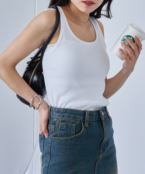 Healthknit（ヘルスニット）の「【Healthknit】丸胴リブタンクトップ HR25S-L201（タンクトップ・レディース・ミント/パープル/ネイビー/チャコールグレー/ホワイト・FREE）」の8枚目の写真