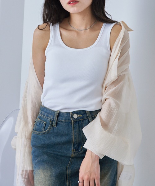 Healthknit（ヘルスニット）の「【Healthknit】丸胴リブタンクトップ HR25S-L201（タンクトップ・レディース・ミント/パープル/ネイビー/チャコールグレー/ホワイト・FREE）」の6枚目の写真