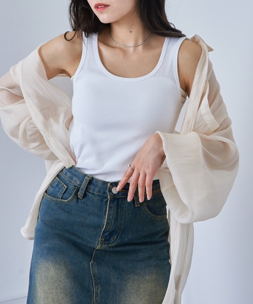 Healthknit（ヘルスニット）の「【Healthknit】丸胴リブタンクトップ HR25S-L201（タンクトップ・レディース・ミント/パープル/ネイビー/チャコールグレー/ホワイト・FREE）」の7枚目の写真