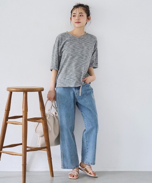 mil(ミル)の「袖口ロゴ刺繍 スラブ天竺Tシャツ(Tシャツ/カットソー・レディース・オートミール/グレー/ブラック・ONE SIZE)」の21枚目の写真