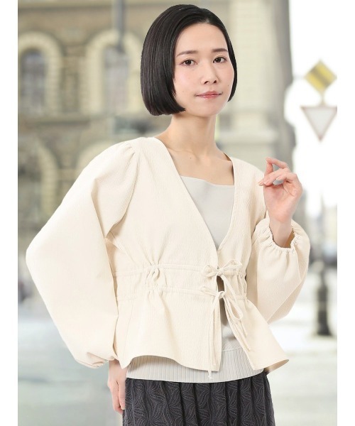 m.f.editorial（エムエフエディトリアル）の「【ハンドウォッシャブル】m.f.エディトリアル レディース ジャガード シャツジャケット（カーディガン/ボレロ・レディース・ホワイト/ブラック・FREE）」の2枚目の写真