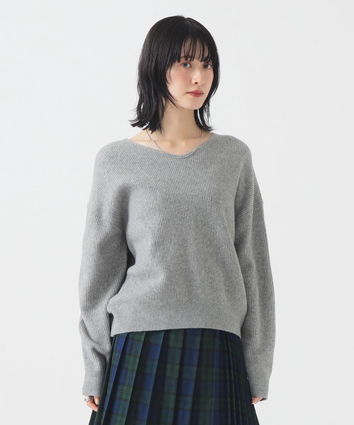 ヘアリー Vネック プルオーバー (手洗い可)（ニット/セーター）｜B