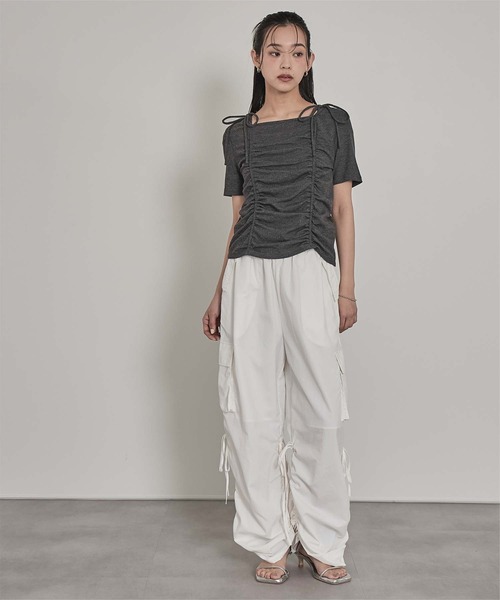 miette(ミエット)の「ドロストリボン半袖リブトップス(Tシャツ/カットソー・レディース・チャコール/ネイビー/オフホワイト・FREE)」の11枚目の写真