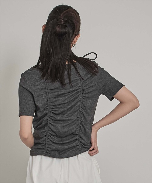 miette(ミエット)の「ドロストリボン半袖リブトップス(Tシャツ/カットソー・レディース・チャコール/ネイビー/オフホワイト・FREE)」の12枚目の写真