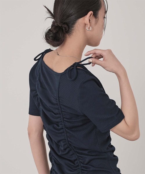 miette(ミエット)の「ドロストリボン半袖リブトップス(Tシャツ/カットソー・レディース・チャコール/ネイビー/オフホワイト・FREE)」の19枚目の写真