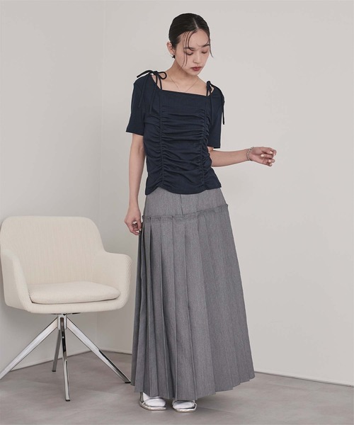 miette(ミエット)の「ドロストリボン半袖リブトップス(Tシャツ/カットソー・レディース・チャコール/ネイビー/オフホワイト・FREE)」の20枚目の写真