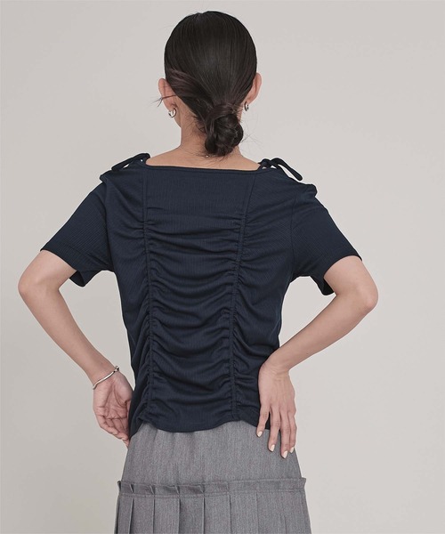 miette(ミエット)の「ドロストリボン半袖リブトップス(Tシャツ/カットソー・レディース・チャコール/ネイビー/オフホワイト・FREE)」の22枚目の写真