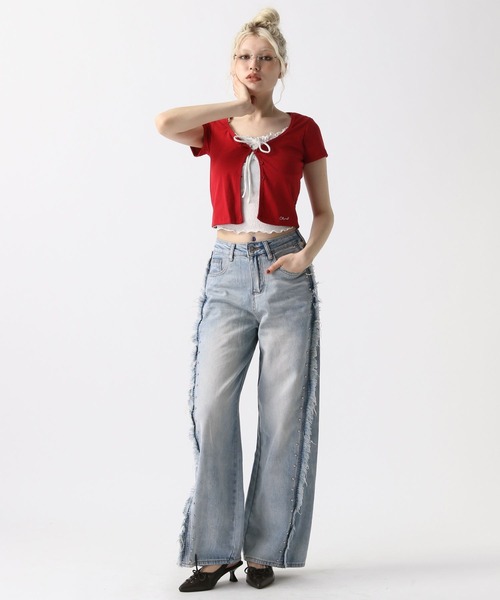 FOREVER 21（フォーエバー トゥエンティーワン）の「【2025SS】フリンジスタッズデニムパンツ（デニムパンツ・レディース・ホワイト/ブルー/ピンク・SMALL/MEDIUM）」の20枚目の写真