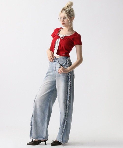 FOREVER 21（フォーエバー トゥエンティーワン）の「【2025SS】フリンジスタッズデニムパンツ（デニムパンツ・レディース・ホワイト/ブルー/ピンク・SMALL/MEDIUM）」の21枚目の写真