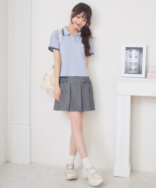 ems excite(エムズエキサイト)の「【新色追加】刺繍入りポロTEE(Tシャツ/カットソー・レディース・レッド/ダークブルー/ナチュラル/ダークグレー/ブルー・FREE)」の8枚目の写真