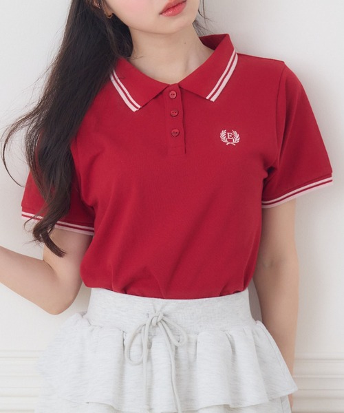 ems excite(エムズエキサイト)の「【新色追加】刺繍入りポロTEE(Tシャツ/カットソー・レディース・レッド/ダークブルー/ナチュラル/ダークグレー/ブルー・FREE)」の5枚目の写真