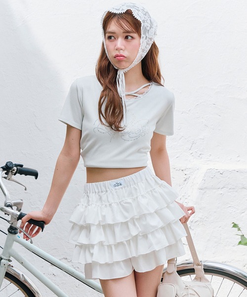 OLIVE des OLIVE（オリーブデオリーブ）の「フリルティアードスカパン（スカート・レディース・ブラウン/オフホワイト/ブラック・FREE）」の4枚目の写真